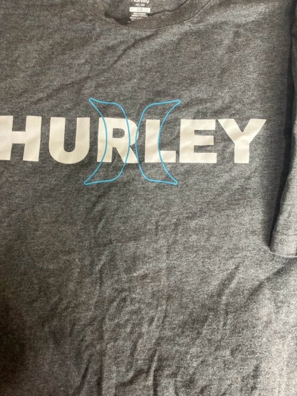 Hurley Men's Gray T-Shirt with Blue Logo Outline